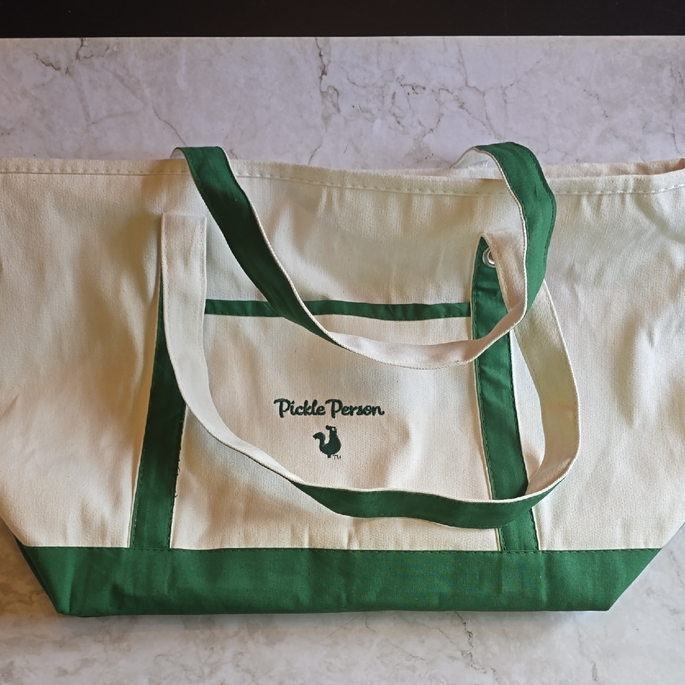 Green and White Large Tote Pickle Person from Popeyes Chicken